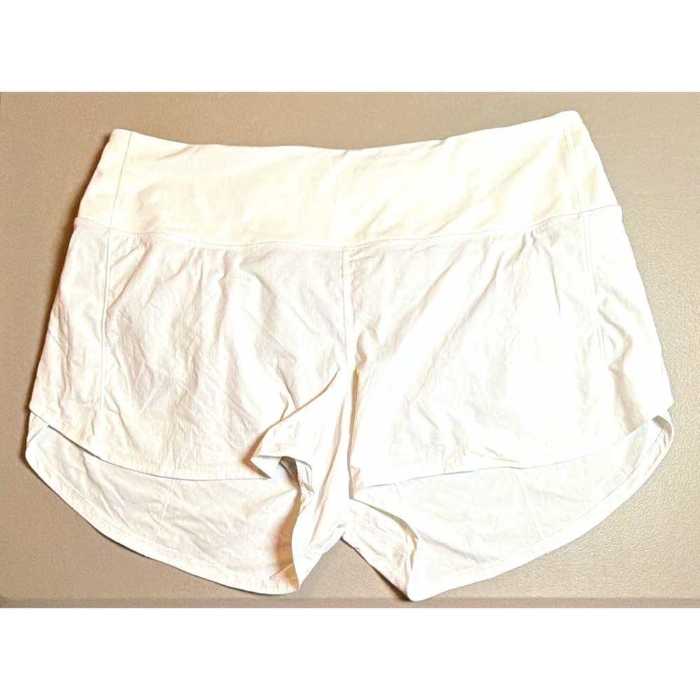 lululemon Women's Athletic Running Shorts White Solid Stretch Logo Size 14